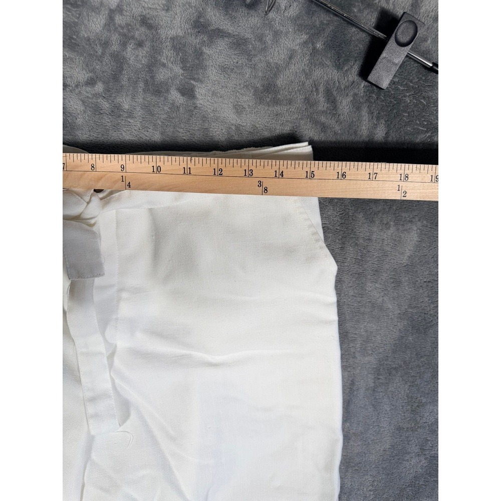 TravelSmith Womens L White Cropped Wide Leg Linen Blend Pants w/Drawstring Belt - Picture 4 of 6